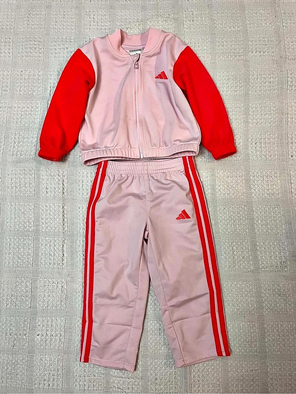 adidas Toddler Girls Tricot Track Suit Set Pink & Red 2T